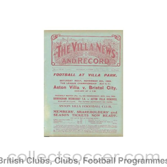1909 - Aston Villa Reserves v Birmingham Reserves official programme 30/10/1909