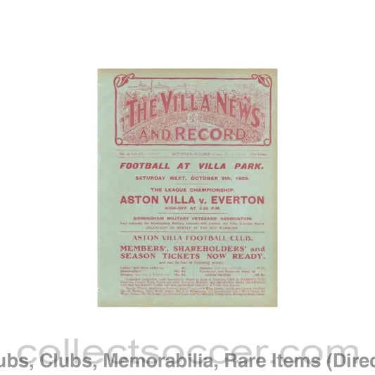 1909 - Aston Villa Reserves v Stoke official programme 02/10/1909