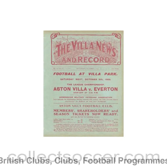 1909 - Aston Villa Reserves v Stoke official programme 02/10/1909