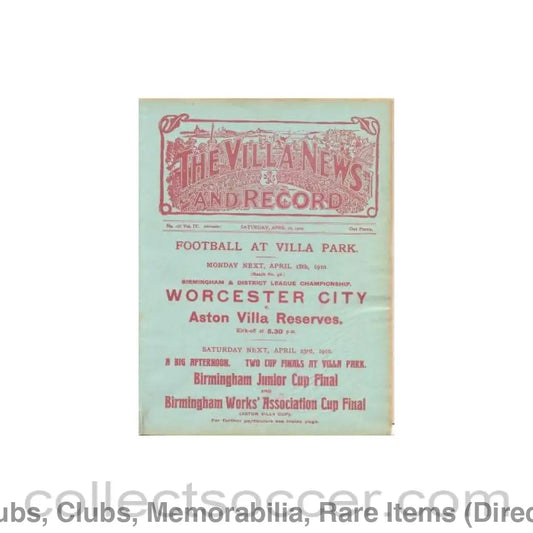 1910 - Aston Villa Reserves v Burton United Reserves official programme 16/04/1910