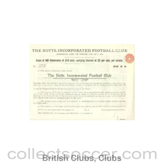 1910 - Notts County Football Club Debentures of 1910 replica