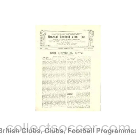 1922 - Arsenal v Chelsea official programme 14/01/1922