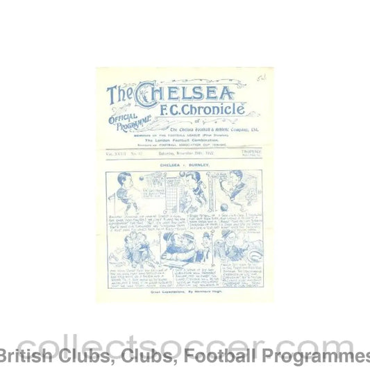 1922 - Chelsea v Burnley official programme 25/11/1922