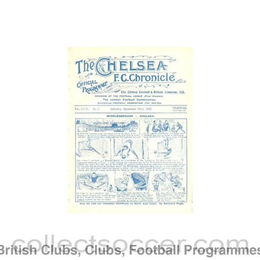 1922 - Chelsea v Oldham Athletic official programme 23/09/1922