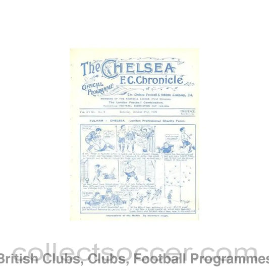 1922 - Chelsea v Sunderland official programme 21/10/1922