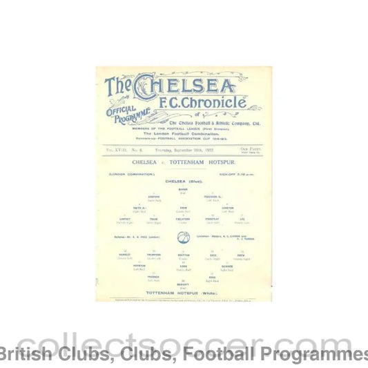 1922 - Chelsea v Tottenham Hotspur official programme 28/09/1922