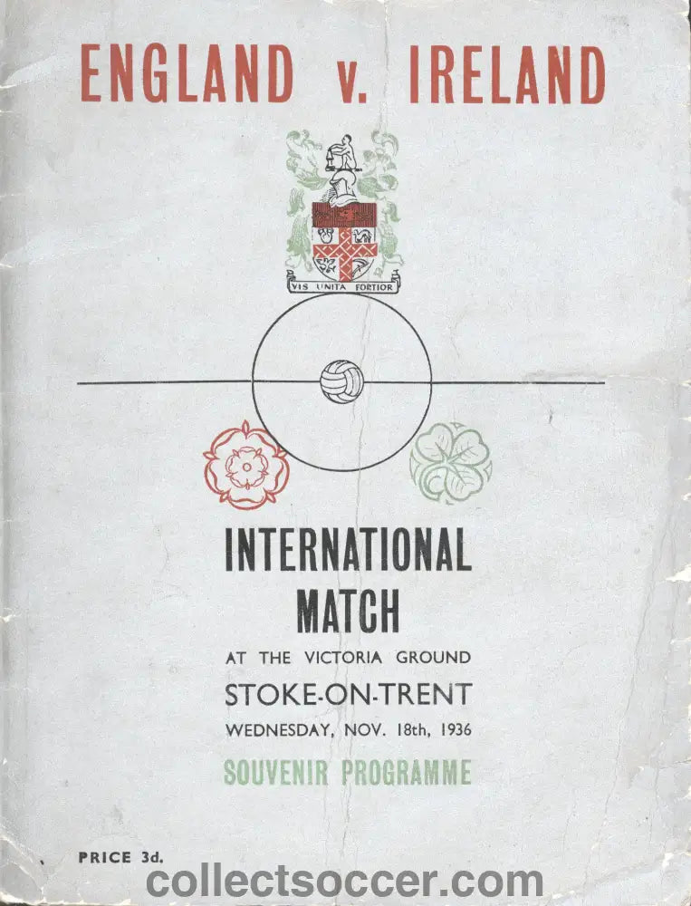 1936 At Stoke City England v Northern Ireland Football Programme