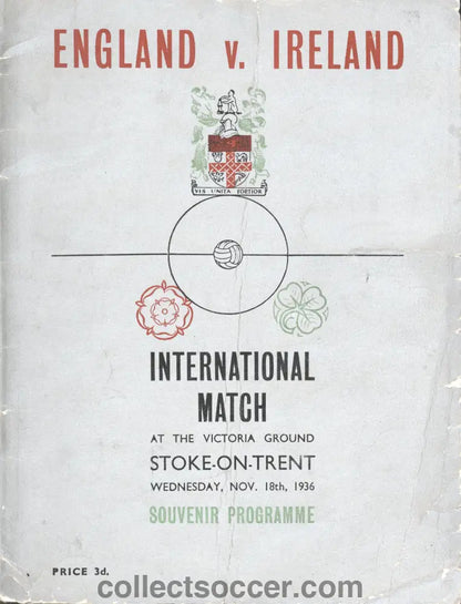 1936 At Stoke City England v Northern Ireland Football Programme