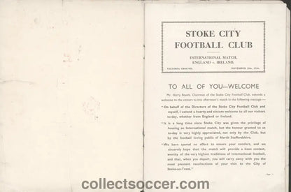 1936 At Stoke City England v Northern Ireland Football Programme