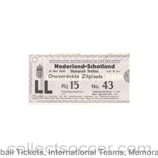 1938 - Holland v Scotland ticket 21/05/1938