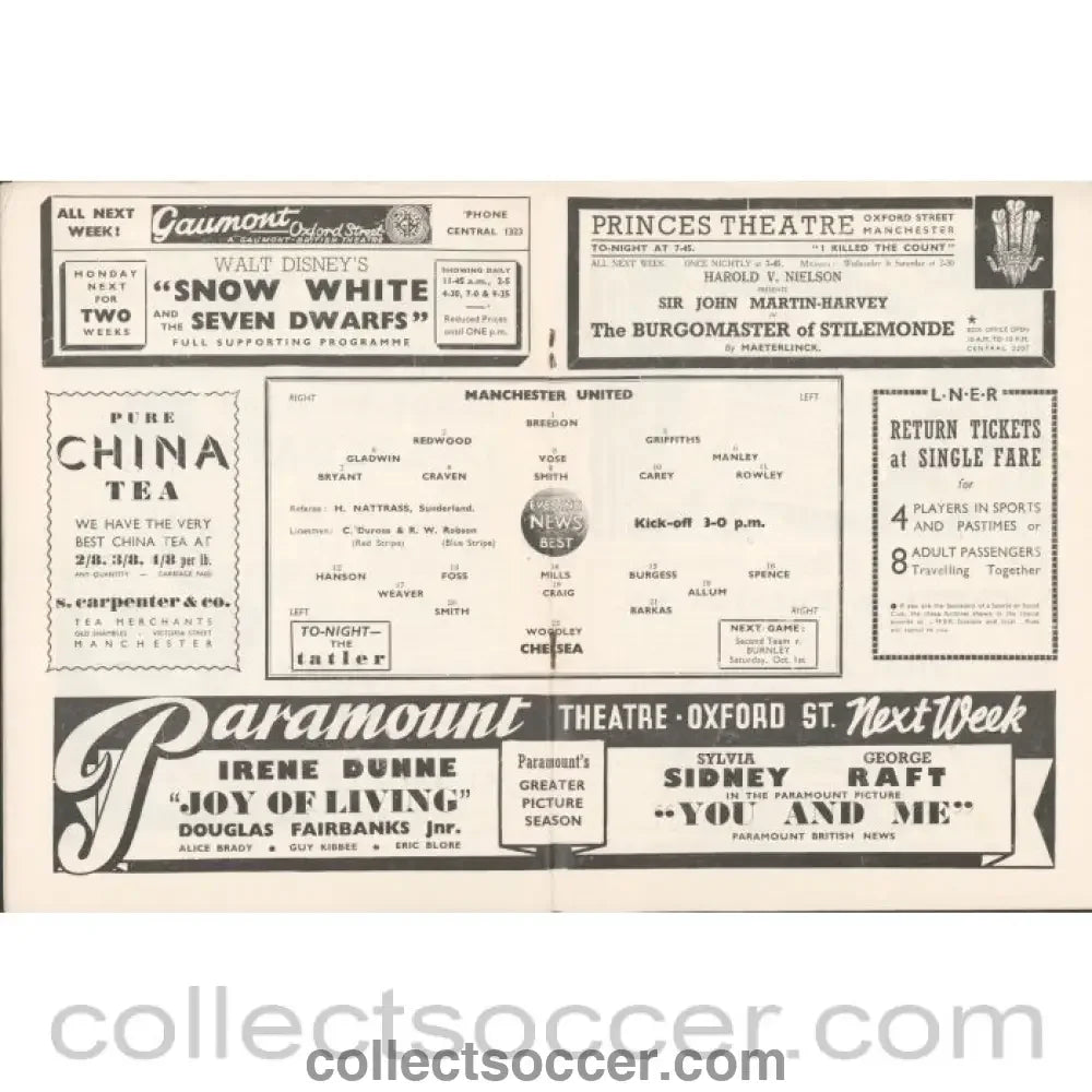 1938 - Manchester United v Chelsea Official Programme 24/09/1938 - Collect Soccer