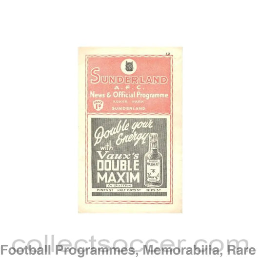 1938 - Sunderland v Stoke City official programme 05/11/1938