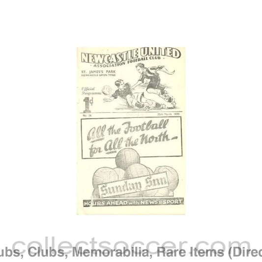 1939 - Newcastle v Blackburn Rovers official programme 25/03/1939