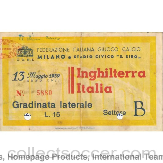 1939 Very Rare Italy v England ticket