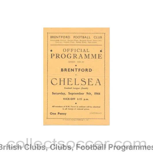 1944 - Brentford vChelsea official programme 09/09/1944
