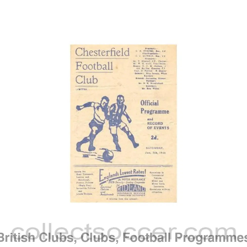 1946 - Chesterfield v York City official programme 05/01/1946