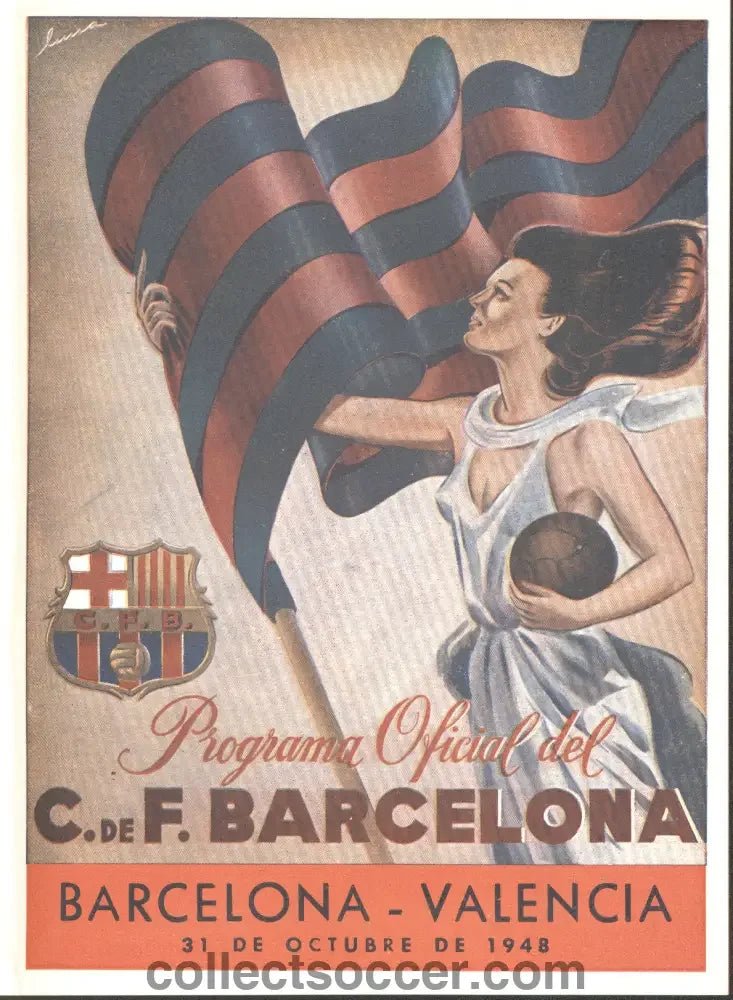 1948 Barcelona v Valencia Football Programme 31/10/1948 - Collect Soccer