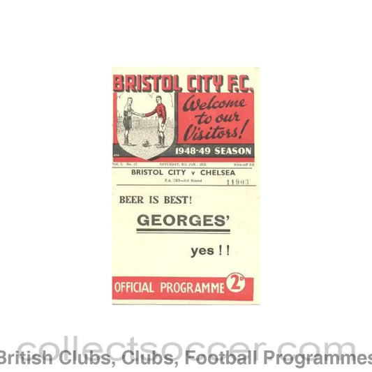 1949 - Bristol City vChelsea official programme 08/01/1949