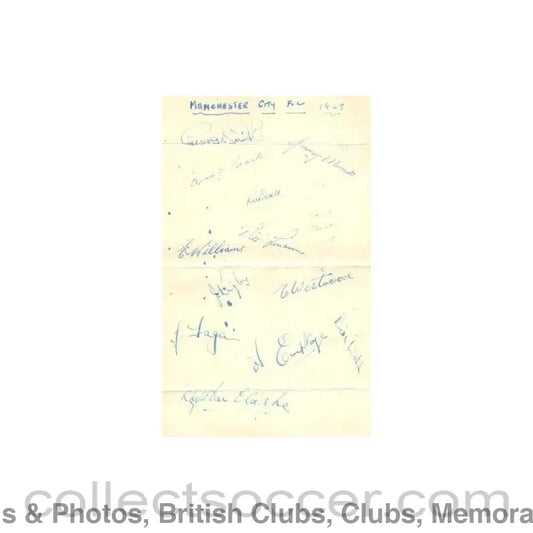 1949 - Signed on the back Manchester City menu of 26/08/1949