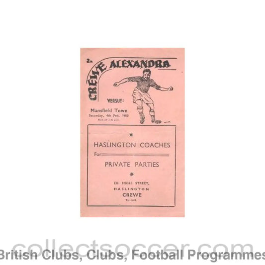 1950 - Creve Alexandra v Mansfield Town official programme 04/02/1950