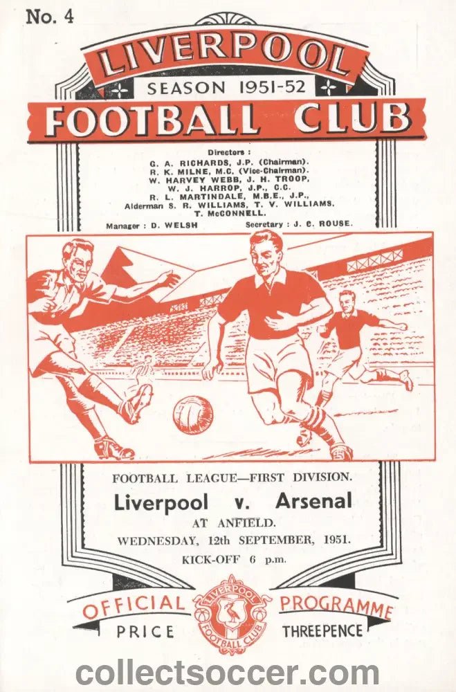 1951 Liverpool v Arsenal Directors Issue Programme 12/9/1951 - Collect Soccer