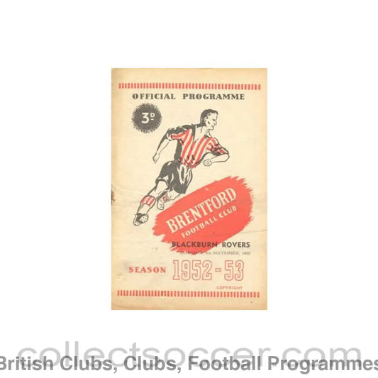 1952 - Brentford v Blackburn Rovers official programme 06/09/1952