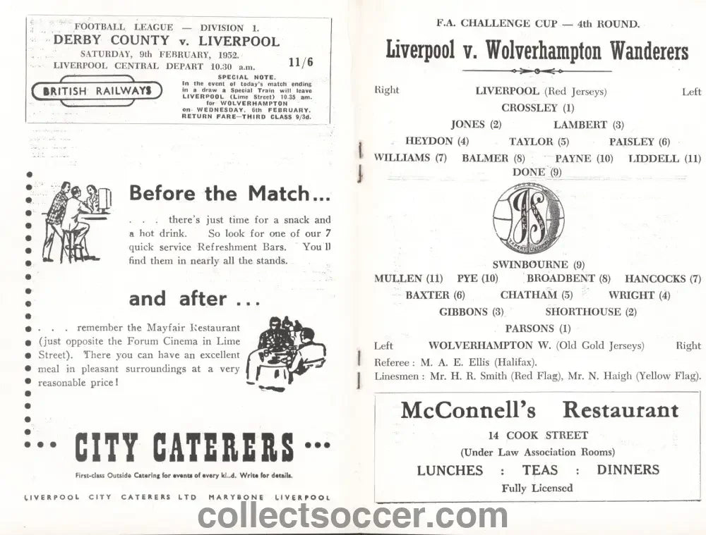 1952 Liverpool v Wolverhampton Wanderers Directors Issue Programme 2/2/1952 - Collect Soccer
