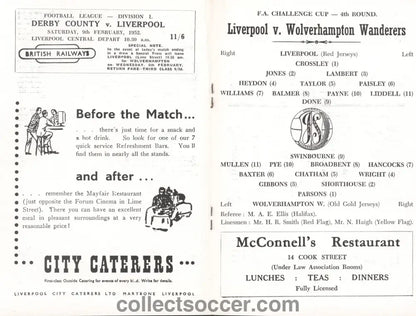 1952 Liverpool v Wolverhampton Wanderers Directors Issue Programme 2/2/1952 - Collect Soccer