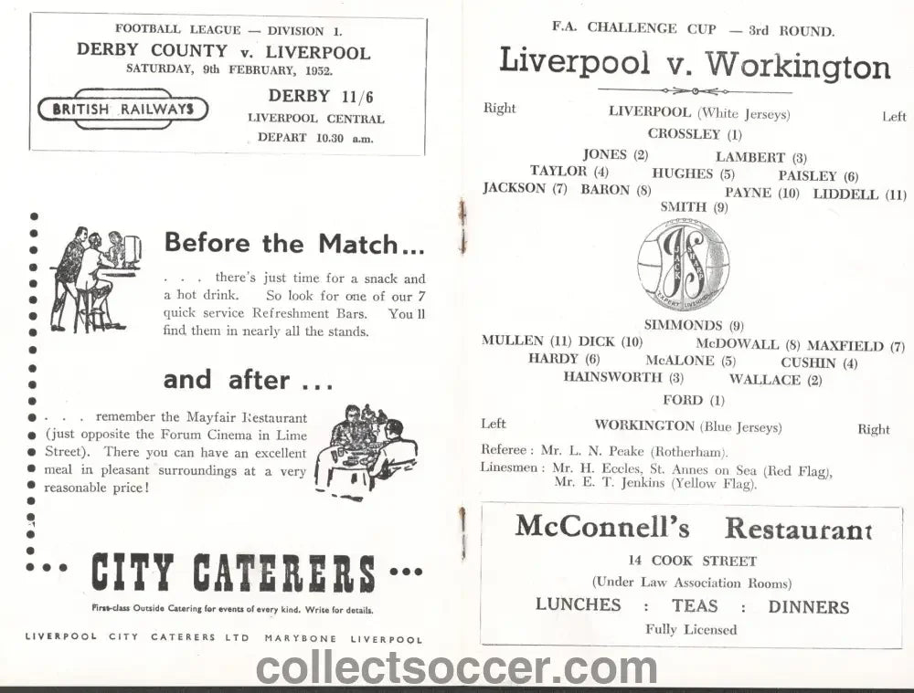 1952 Liverpool v Workington Directors Issue FA Cup 3rd Round Programme 12/1/1952 - Collect Soccer
