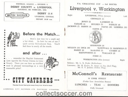 1952 Liverpool v Workington Directors Issue FA Cup 3rd Round Programme 12/1/1952 - Collect Soccer