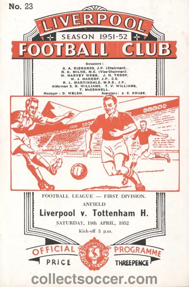 1952 Rare Liverpool v Tottenham Hotspur Director's Issue Programme 19/4/1952 - Collect Soccer