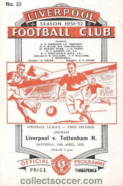 1952 Rare Liverpool v Tottenham Hotspur Director's Issue Programme 19/4/1952 - Collect Soccer