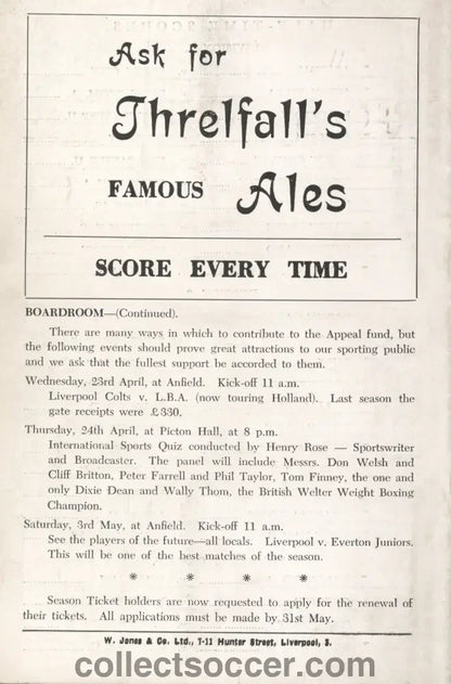 1952 Rare Liverpool v Tottenham Hotspur Director's Issue Programme 19/4/1952 - Collect Soccer