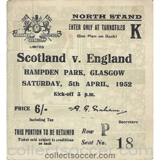 1952 Scotland v England Ticket