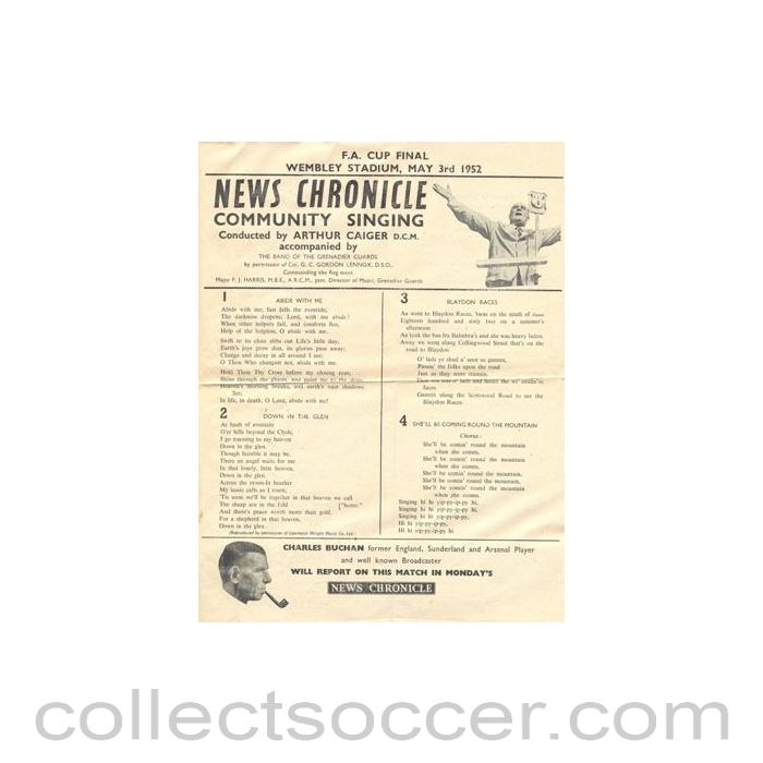 1952 FA Cup Final News Chronicle Song Sheet
