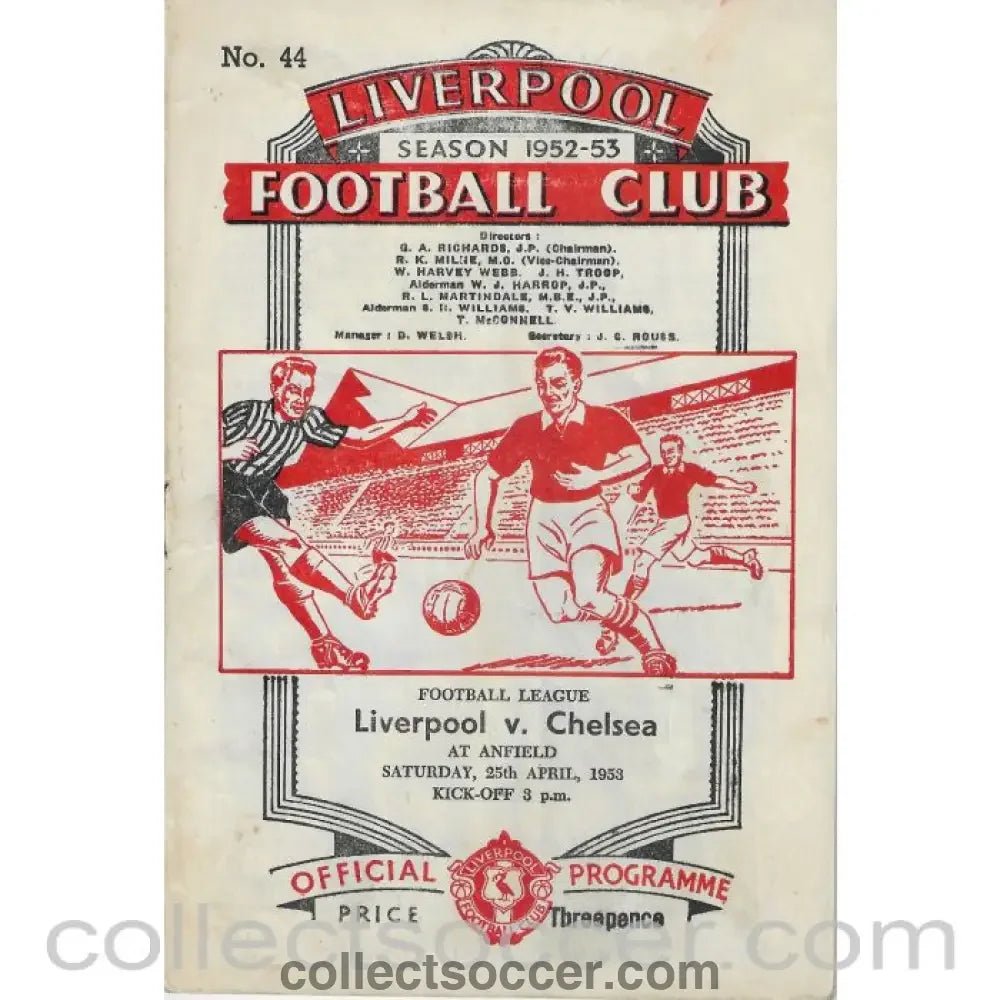 1953 - Liverpool v Chelsea 25/4/1953 Football Programme - Collect Soccer