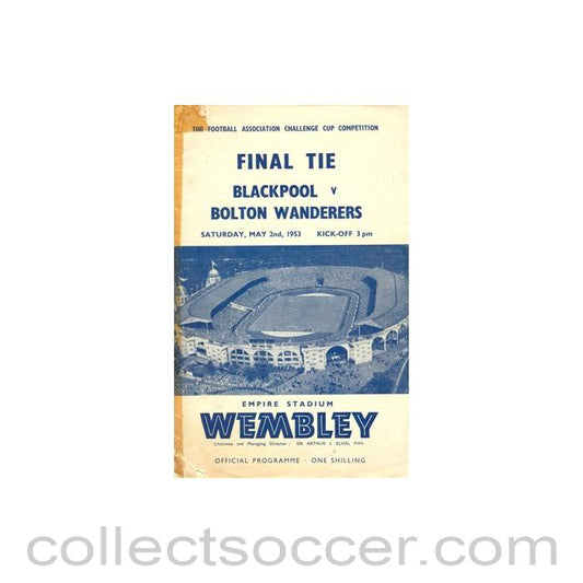 1953 FA Cup Final Programme Blackpool v Bolton tape to cover