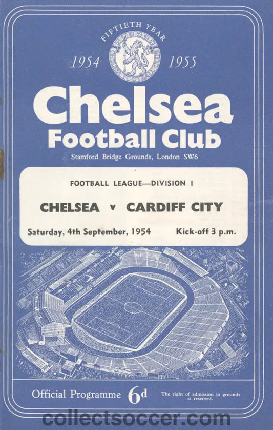 1954 Chelsea v Cardiff City Programme Chelsea’s First Ever Championship Season