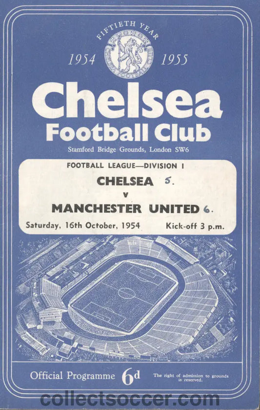1954 Chelsea v Manchester Unted Programme 16/10/1954. 6-5 Scoreline to United