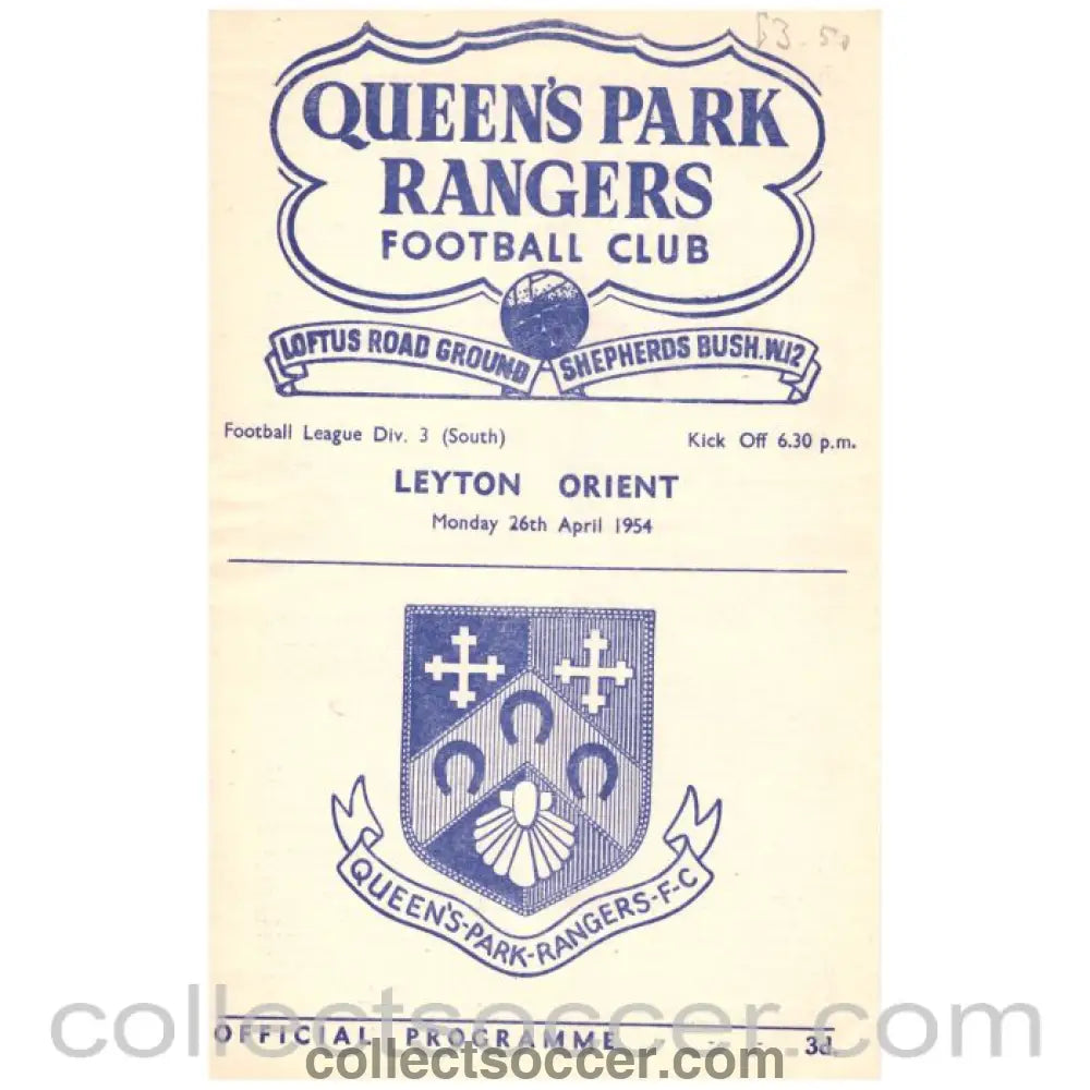 1954 Queens Park Rangers v Leyton Orient Football Programme - Collect Soccer