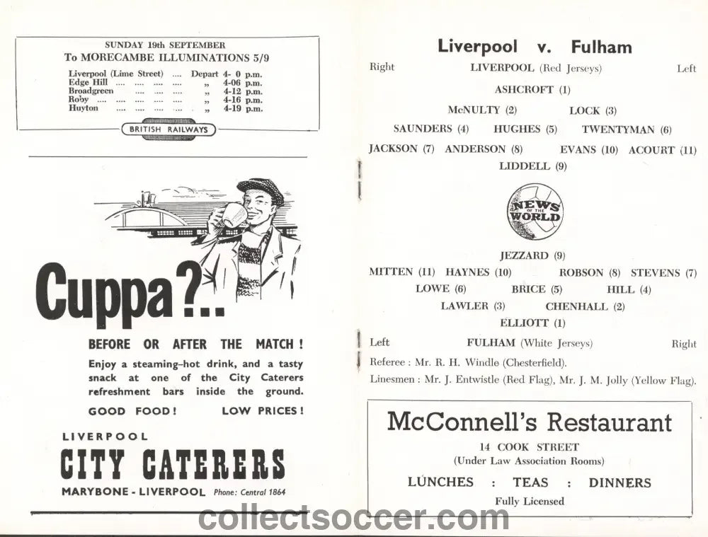 1954 Rare Directors Issue Liverpool v Fulham Programme 18/9/1954 - Collect Soccer