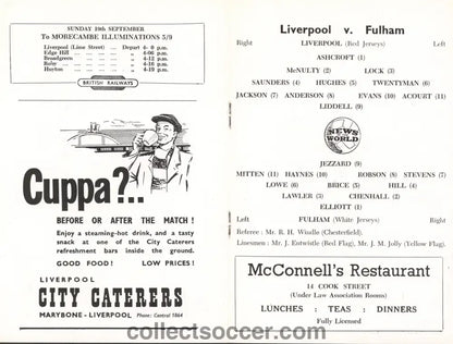1954 Rare Directors Issue Liverpool v Fulham Programme 18/9/1954 - Collect Soccer
