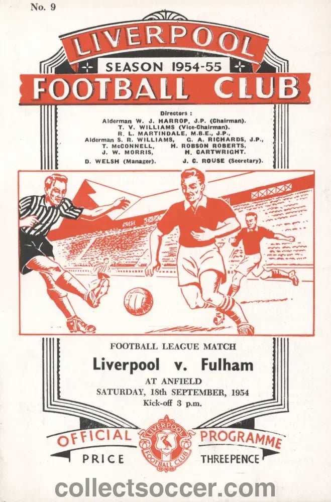 1954 Rare Directors Issue Liverpool v Fulham Programme 18/9/1954 - Collect Soccer