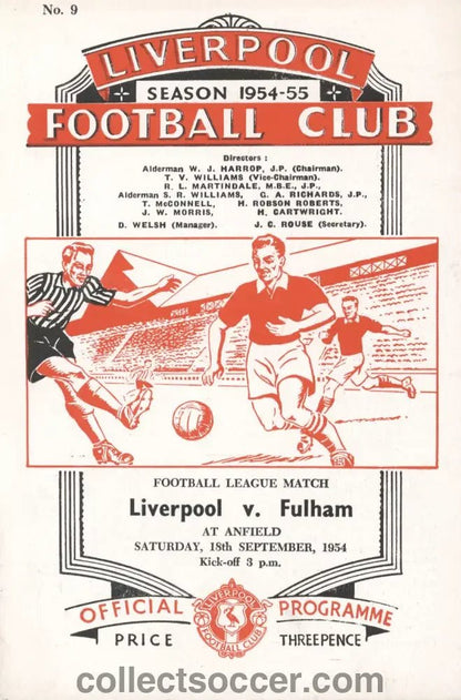 1954 Rare Directors Issue Liverpool v Fulham Programme 18/9/1954 - Collect Soccer