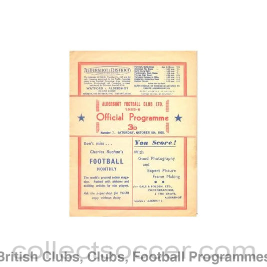 1955 - Aldershot Town v Brentford official programme 08/10/1955