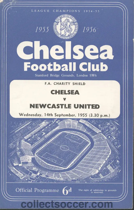 1955 Charity Shield Chelsea v Newcastle United Programme - Tiny amount of paper loss to top left corner