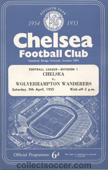 1955 Chelsea v Wolverhampton Wanderers Programme - Chelsea’s First Championship Season