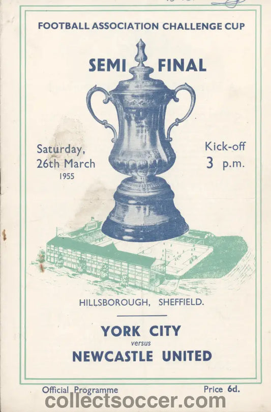 1955 FA Cup Semi Final York City v Newcastle United Programme at Hillsborough