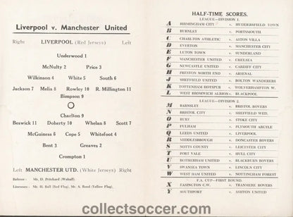 1955 Liverpool v Manchester United Central Leaague Programme 10/11/1955 Bobby Charlton + Jack Crompton play for United - Collect Soccer