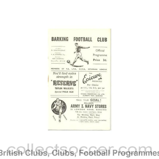 1956 - Barking v Tilbury official programme 08/09/1956